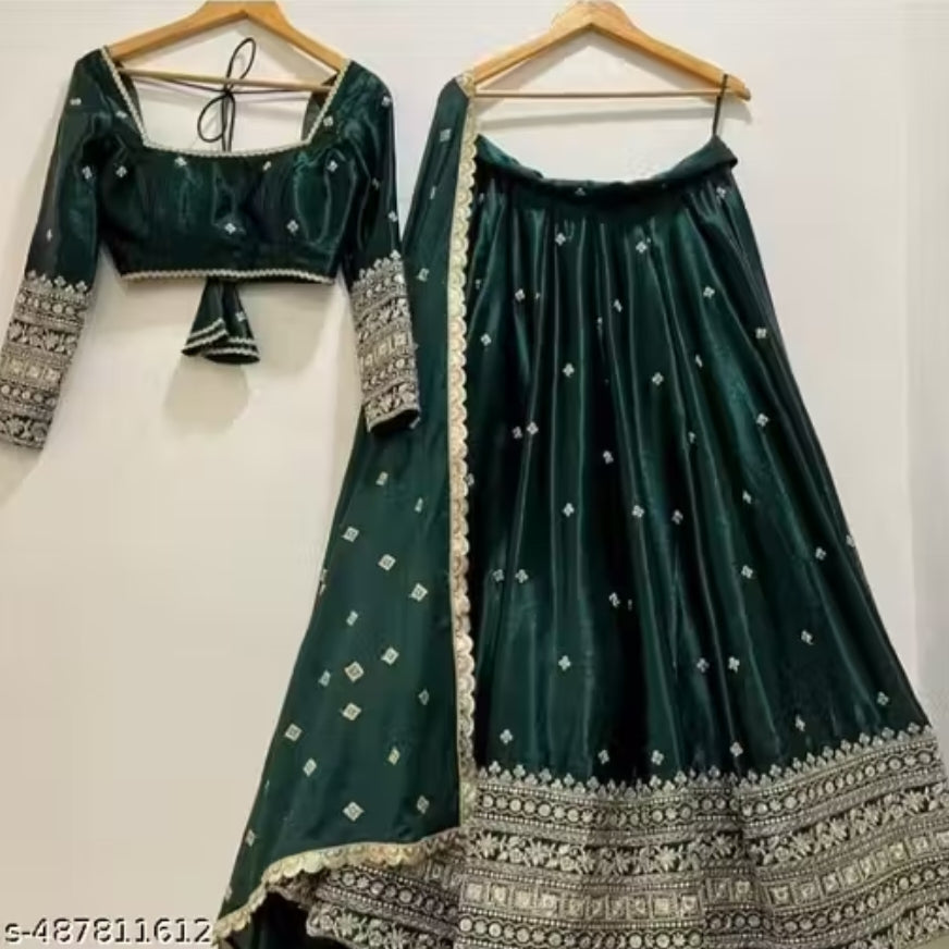 Emerald Royal Velvet Embroidered Lehenga Set